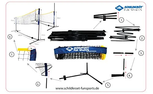 Schildkröt ▫️ Conjunto Net Set | Rede portátil para lazer de 3 m | Altura ajustável de 0,75 a 1,55 m | para badminton, ténis de rua e jogos de praia | Montagem rápida com saco de transporte 3