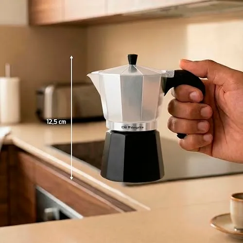 Orbegozo ▫️ KFM 130, Cafeteira italiana, 1 chávena, adequada para fogões a gás, vitrocerâmicos e elétricos, pega ergonómica, válvula de segurança, cor preta 4