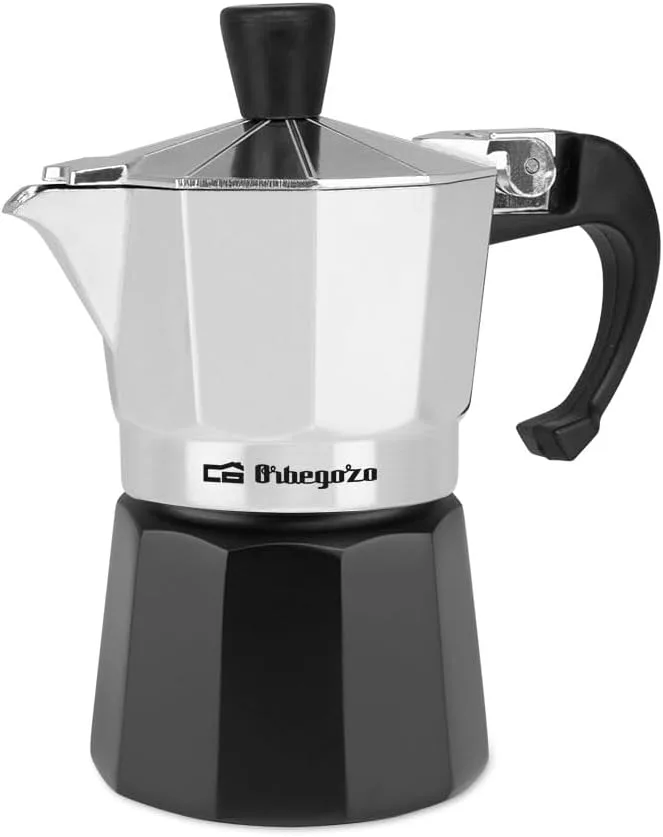 Orbegozo ▫️ KFM 130, Cafeteira italiana, 1 chávena, adequada para fogões a gás, vitrocerâmicos e elétricos, pega ergonómica, válvula de segurança, cor preta