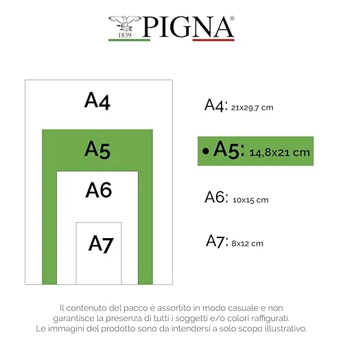 Pigna ▫️ Caderno A5 monocromático, interior 0Q, quadriculado a 5 mm com margem, papel de 80 g/m², capas variadas, formato A5 15 x 21 cm, 10 2
