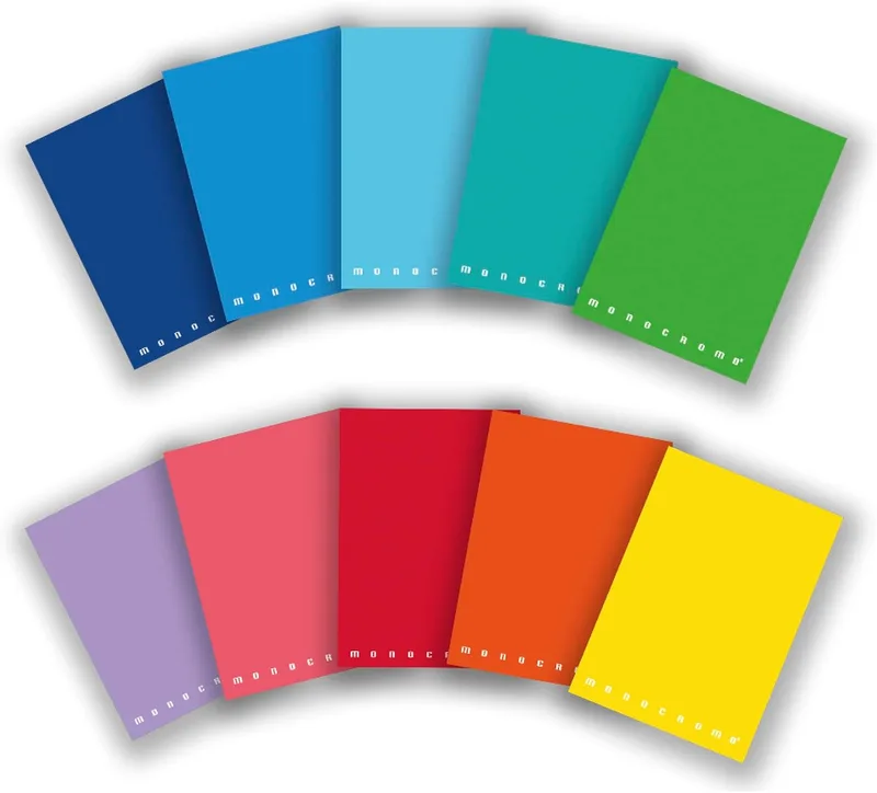 Pigna ▫️ Caderno A5 monocromático, interior 0Q, quadriculado a 5 mm com margem, papel de 80 g/m², capas variadas, formato A5 15 x 21 cm, 10