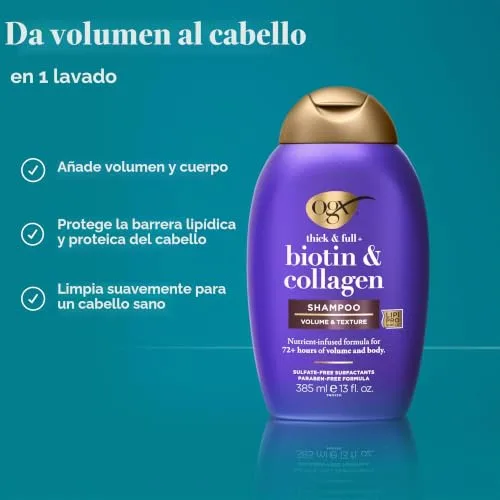 OGX ▫️ Biotin & Collagen Thick & Full+ Champô Volumizador, 385 ml 3
