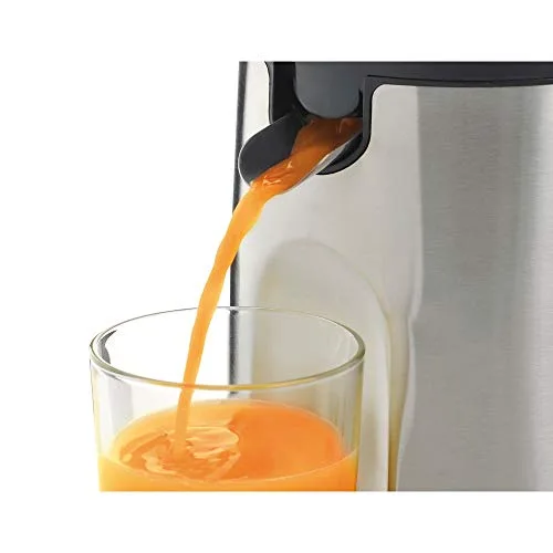 WMF ▫️ Stelio - Espremedor, 85 W, 2 cones intercambiáveis e coador removível em Cromargan com fecho antigotejamento, adequado para limão, laranja e toranja, aço inoxidável, Cromargan 5