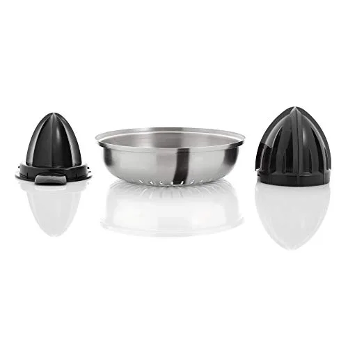 WMF ▫️ Stelio - Espremedor, 85 W, 2 cones intercambiáveis e coador removível em Cromargan com fecho antigotejamento, adequado para limão, laranja e toranja, aço inoxidável, Cromargan 6