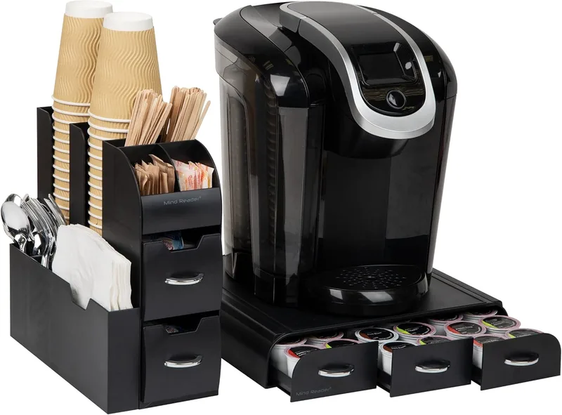 Mind Reader ▫️ Conjunto de chávena de café e gaveta Single Serving, 2 peças, capacidade para 36 cápsulas, 5,35 polegadas de comprimento x 11,25 polegadas de largura x 11,15 polegadas de altura, preto