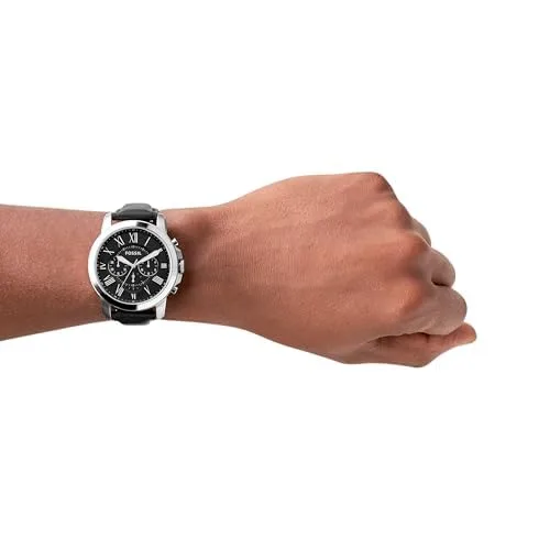 Fossil ▫️ Relógio Grant para homem, movimento cronógrafo de quartzo com bracelete em pele e aço inoxidável 4