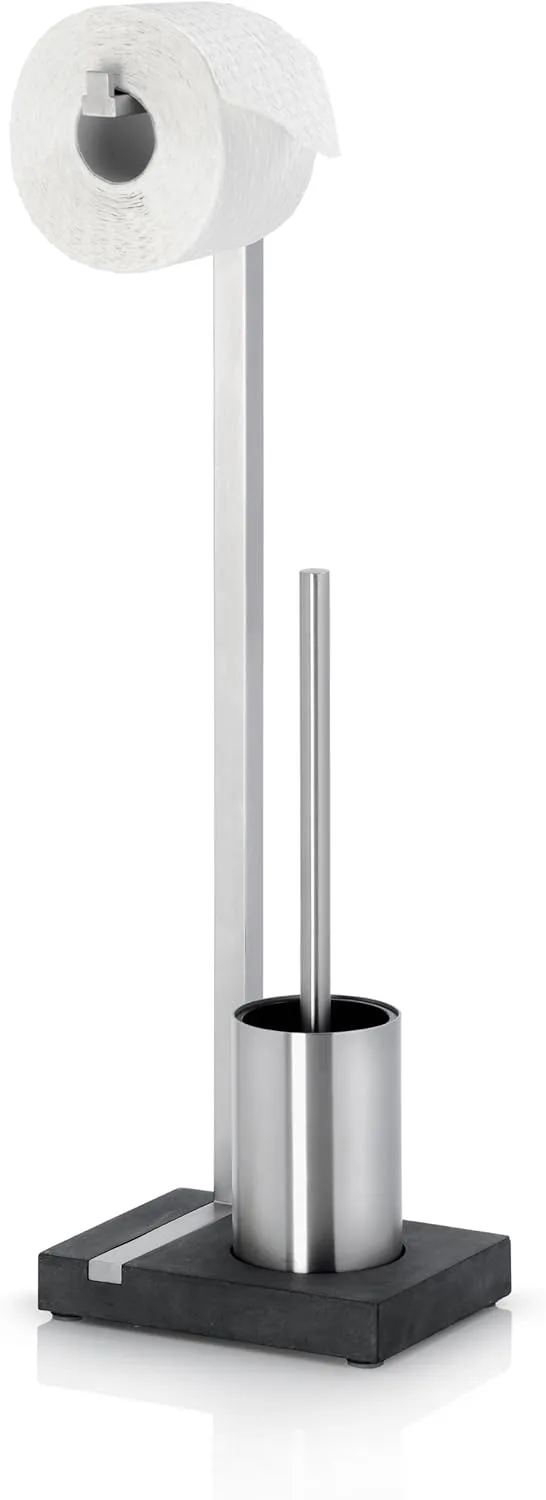 blomus ▫️ MENOTO- Porta-escovas de toucador em aço inoxidável mate, suporte de papel higiénico independente, construção economizadora de espaço, design exclusivo, acessório de casa de banho (A/L/P: 63,5 x 15 x 20 cm, aço inoxidável, 68687)