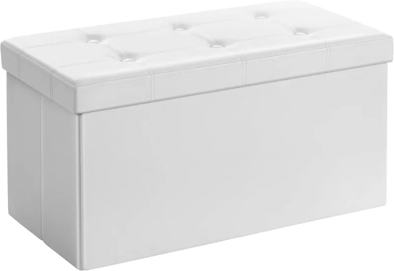 SONGMICS ▫️ Puff de arrumação, banco de arrumação, capacidade de 80 L, capacidade de carga 300 kg, estofo em PVC, almofadado, para sala de estar, quarto, hall de entrada, branco LSF106