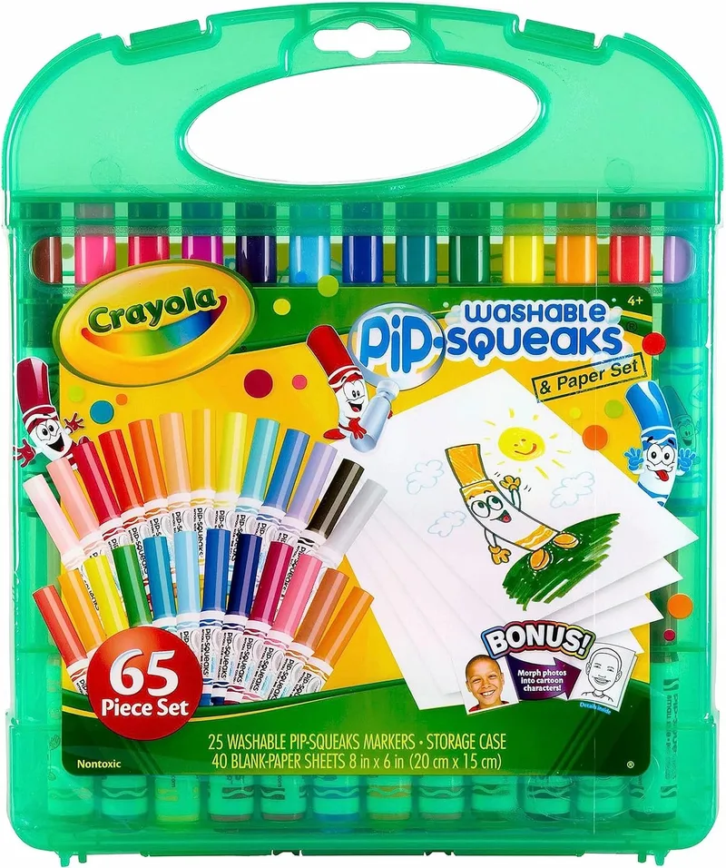 CRAYOLA ▫️ Estojo criativo para crianças de 65 peças com 25 marcadores laváveis e 40 folhas, idade 3+, ideal para casa e viagens, 04-5227
