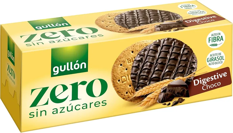 Gullón ▫️ Biscoito Digestive de Chocolate, ZERO sem açúcares, Embalagem de 270 g