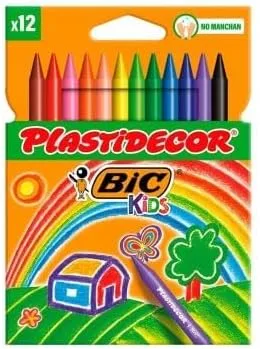 BIC ▫️ Kids Plastidecor - Giz de cera para colorir, que não mancham, para atividades criativas em casa e na escola, Blister de 12 unidades , Cores variadas, Clássico