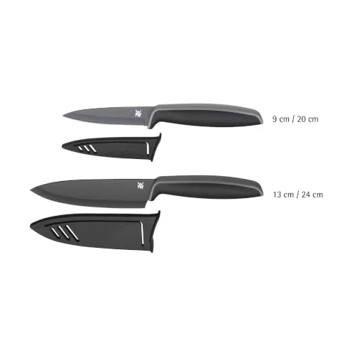 WMF ▫️ Touch - Conjunto de 2 facas com capas protetoras, lâminas de aço especial com revestimento antiaderente de 13 cm e 9 cm, cor preta 6