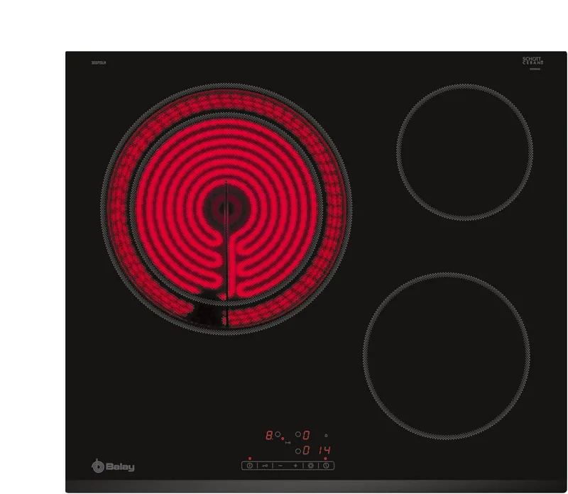 Balay ▫️ Placa de fogão em vitrocerâmica, 60 cm, 21/28 cm Zona dupla gigante, preto, sem aro em aço inoxidável, 3EB715LR