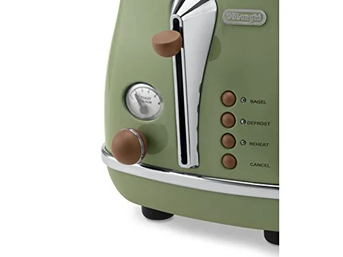 De'Longhi ▫️ CTOV 2103.GR Torradeira Icona Vintage 900 W, 2 fatias, aço inoxidável, verde 2