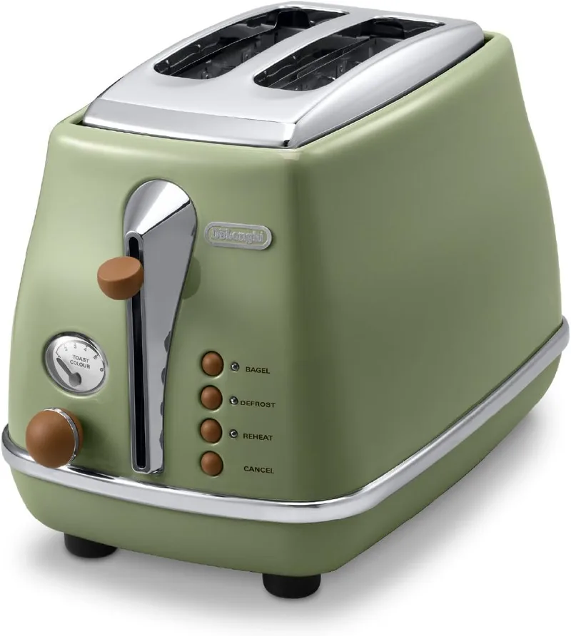 De'Longhi ▫️ CTOV 2103.GR Torradeira Icona Vintage 900 W, 2 fatias, aço inoxidável, verde