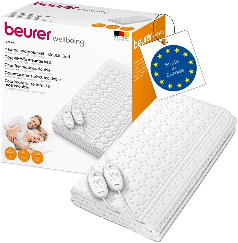 Beurer ▫️ TS 26 Cobertor interior duplo, 3 níveis de temperatura, sistema de segurança, lavável na máquina, 150 x 140 cm
