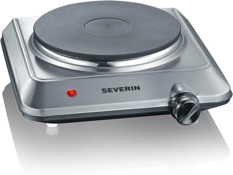Severin ▫️ Placa de cozinha portátil, placa elétrica fácil de limpar, fogão elétrico com termóstato regulável, aço inoxidável escovado, 1500 W, KP 1092