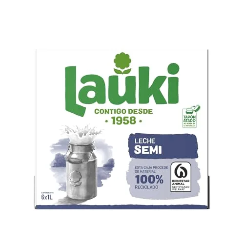 Lauki ▫️ Leite semidesnatado com respeito pelo bem-estar animal - Sem açúcar adicionado e sem glúten - Embalagem UHT, pacote de 6 x 1 L 2