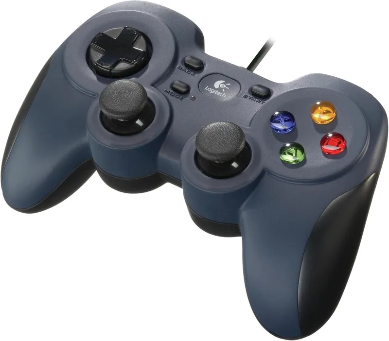 Logitech G ▫️ Gamepad Logitech F310 com cabo, disposição tipo consola, joystick de direção com 4 botões, pegada confortável, cabo de 1,8 m, PC - Azul/Cinzento