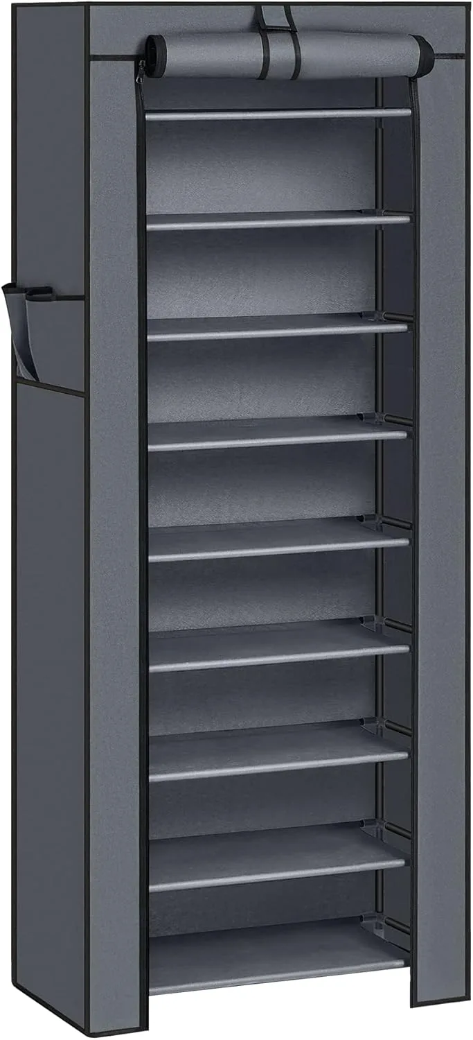SONGMICS ▫️ Sapateira 10 níveis, sapateira de entrada 28 x 58 x 160 cm com cobertura de tecido, fina, estrutura metálica, cinzento RXJ10G