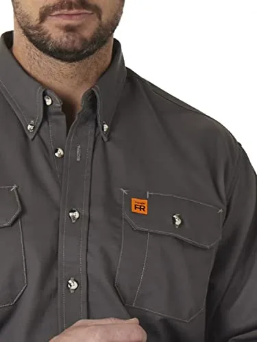 Wrangler ▫️ Camisa de trabalho de manga comprida com bolso com aba, em sarja resistente ao fogo, com avental de utilidades com botões para homem 3