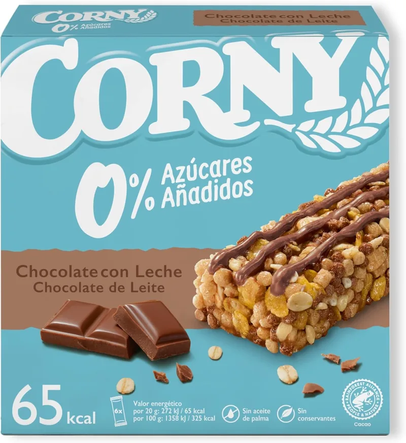 Corny ▫️ 0% Added Sugars Cereal Bars with Milk Chocolate, Pack of 6 x 20 gramas
