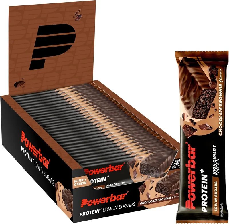 PowerBar ▫️ Protein Plus - Baixo Teor de Açúcar - Chocolate-Brownie - 30x35 g - Barra com apenas 107 Kcal - Barra fitness com fibra