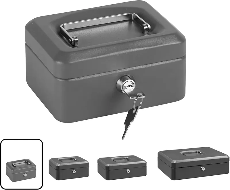Arregui ▫️ Elegant C9216 Cofre com chave para contar e transportar dinheiro | Cofre de aço com tabuleiro interior | Cofre portátil com 15 cm de largura | Cor cinzento grafite