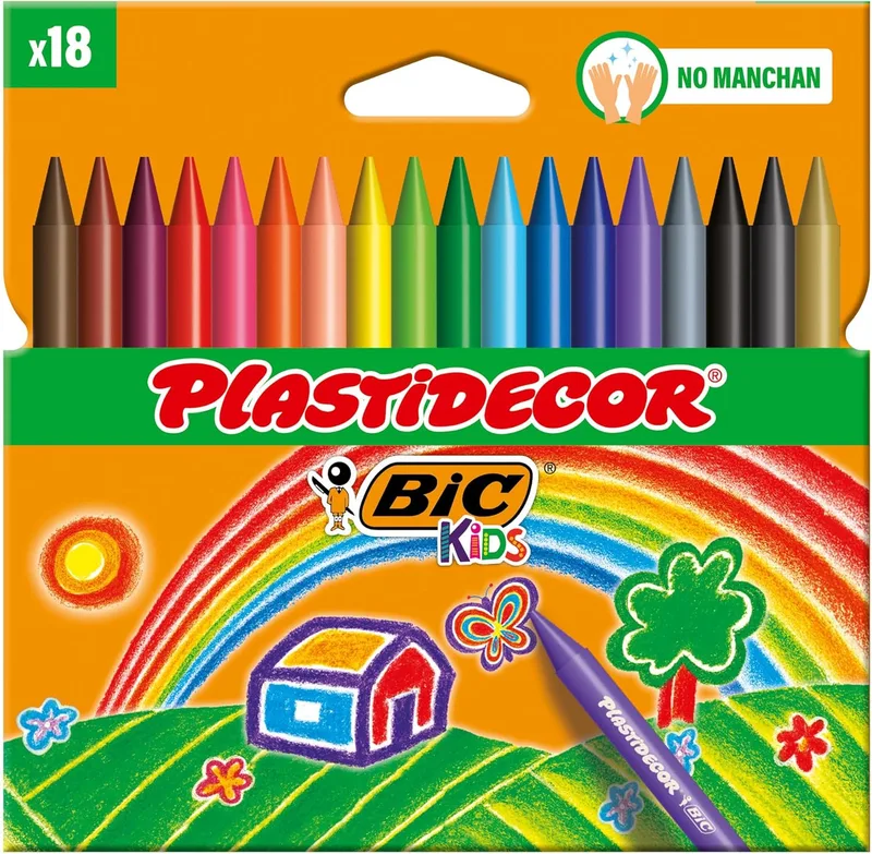 BIC ▫️ Kids Lápis de cor para crianças a partir dos 30 meses, Plastidecor, cores variadas, clássico, material escolar, 18 unidades (embalagem de 1)