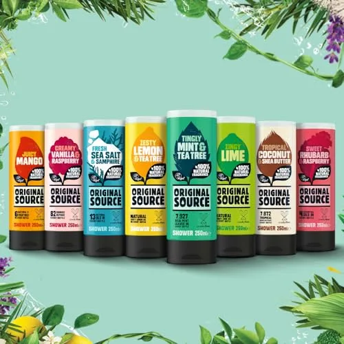 ORIGINAL SOURCE ▫️ Fonte original: Gel de banho de baunilha e framboesa, fragrância 100% natural, vegan, não testado em animais, sem parabenos, embalagem grande com 6 x 250 ml 6