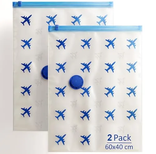 Lavatelli ▫️ Conjunto de 2 sacos a vácuo para roupa de viagem 40x60 cm | Ideal para malas, mochilas e malas com rodas | Poupa espaço e protege contra ácaros e humidade | Reutilizáveis e resistentes 2