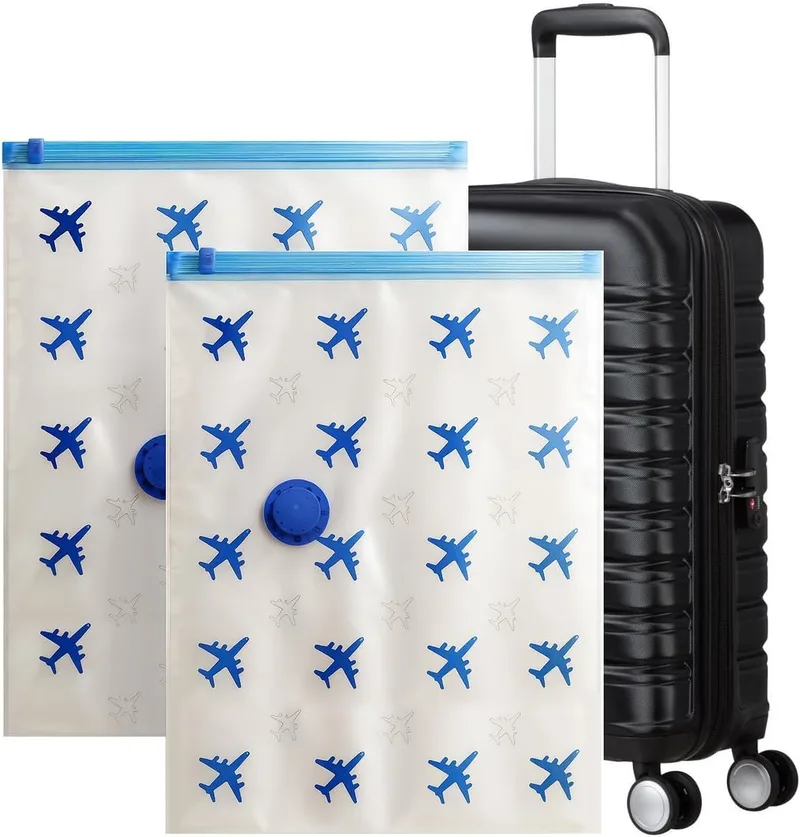 Lavatelli ▫️ Conjunto de 2 sacos a vácuo para roupa de viagem 40x60 cm | Ideal para malas, mochilas e malas com rodas | Poupa espaço e protege contra ácaros e humidade | Reutilizáveis e resistentes