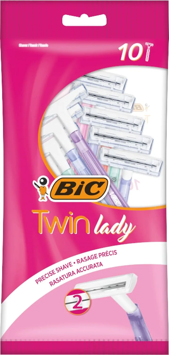 BIC ▫️ Lâminas de barbear descartáveis Twin Lady para mulher, 2 lâminas, embalagem de 10 unidades