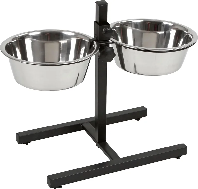 Kerbl Pet ▫️ Barra de alimentação, comedouro, preto, 54 x 27 x 43 cm, 2 comedouros/2800 ml, estrutura em aço, para cães, 2 comedouros em aço inoxidável, altura regulável de forma contínua, comedouro elevado
