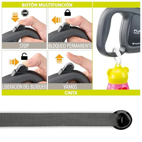 Ferplast ▫️ Trela Extensível para Cães Flippy Tech, Trela para cães de tamanho médio até 25 kg. Fita extensível até 3 m. Botão único de bloqueio e libertação, roxo 2