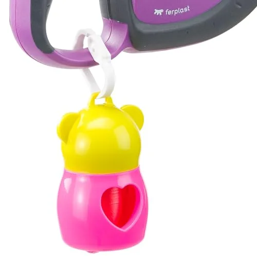 Ferplast ▫️ Trela Extensível para Cães Flippy Tech, Trela para cães de tamanho médio até 25 kg. Fita extensível até 3 m. Botão único de bloqueio e libertação, roxo 5