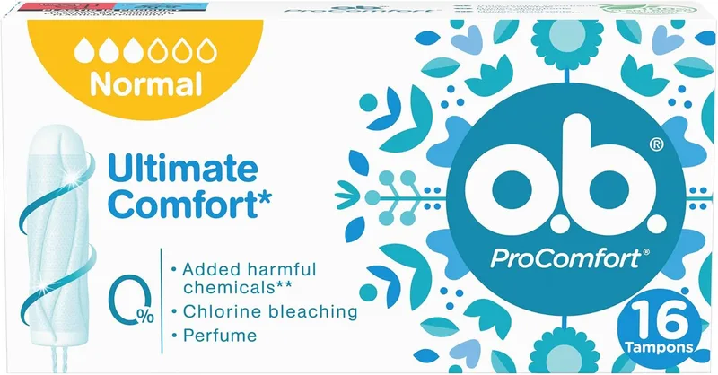 O.B. ▫️ Tampões OB ProComfort Ultimate Comfort (1 x 16), tampões de absorção normal, sem substâncias químicas nocivas nem fragrâncias, tampões sem aplicador, não branqueados com cloro