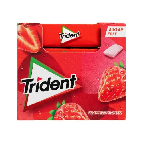 Trident ▫️ Fresh Gragea Morango – Pastilhas elásticas sem açúcar com sabor a morango – Embalagem com 24 pacotes de 14,5 g 2