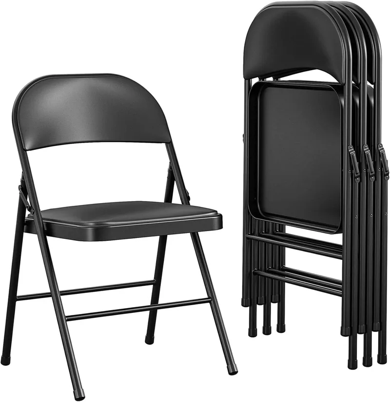 Cosco ▫️ Premium Cadeira dobrável de metal com estofo em vinil, conjunto de 4 unidades, preta