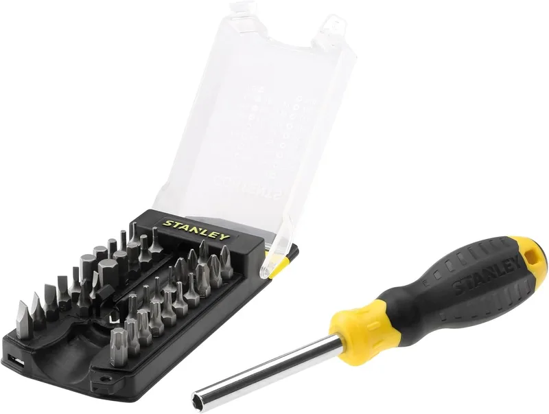 STANLEY ▫️ STHT0-70885 Aparafusadora multipontos, inclui 34 pontas e um organizador de pontas, cabo bimatéria, cabeça magnética, design compacto e portátil