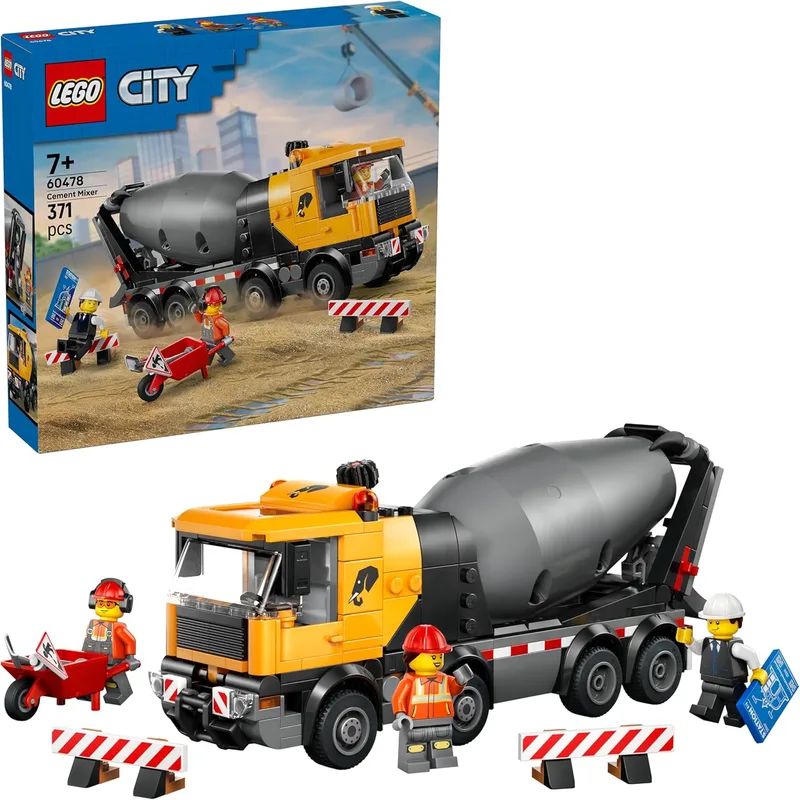 Betoneira LEGO City - Veículo de construção de brinquedo com misturadora rotativa e função de vazamento - Conjunto de estaleiro educativo com 3 minifiguras - Prenda de aniversário para crianças com mais de 7 anos 60478