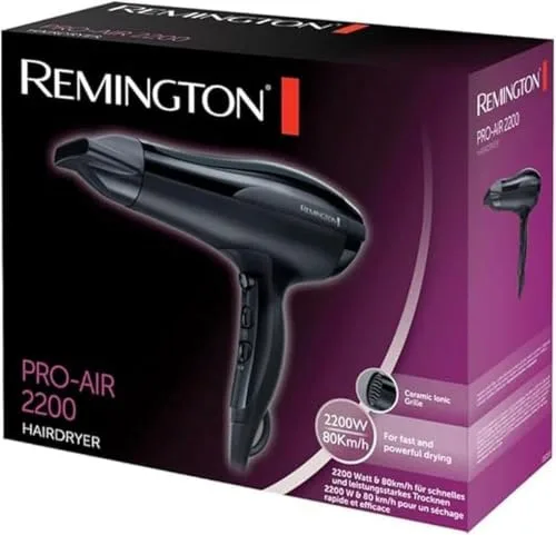 Remington ▫️ Secador de cabelo Pro-Air - Iónico, 2200 W, bocal concentrador, 3 níveis de temperatura, 2 velocidades, grelha de cerâmica, gancho para pendurar, grelha traseira amovível - D5210 2
