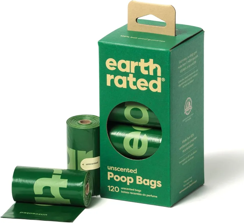 Earth Rated ▫️ Sacos para fezes de cão à prova de fugas e extra-grossos, adequados para cães de qualquer tamanho, rolos de recarga, sem aroma, 120 unidades