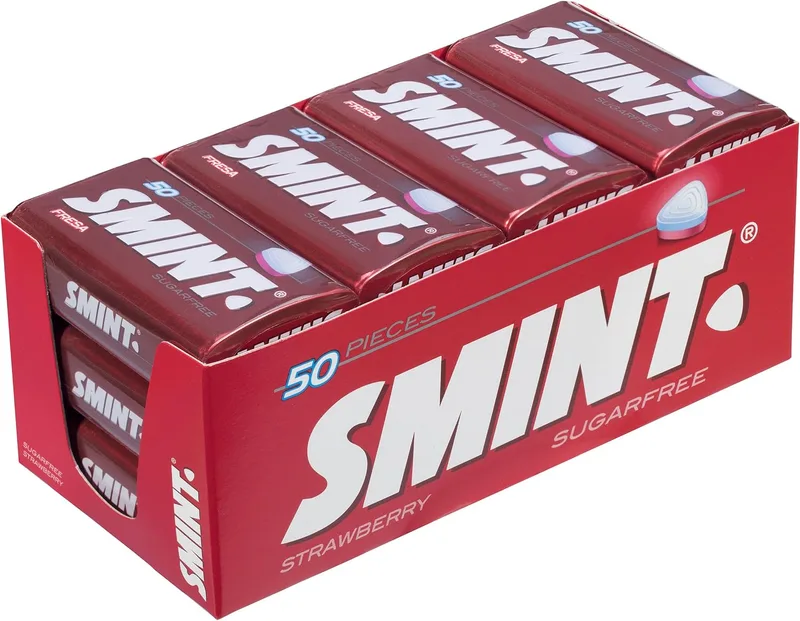 Smint ▫️ Tin Morango, Caramelo Comprimido Sem Açúcar - 12 unidades de 35 g (Total: 420 g)