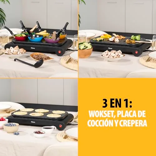Tristar ▫️ Conjunto de wok para 6 pessoas com frigideiras coloridas – Grelhador elétrico multifunções com formas para panquecas, revestimento antiaderente, ideal para jantares em família e reuniões sociais 2