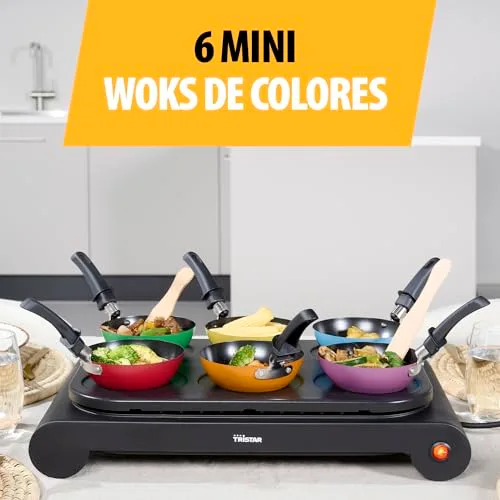 Tristar ▫️ Conjunto de wok para 6 pessoas com frigideiras coloridas – Grelhador elétrico multifunções com formas para panquecas, revestimento antiaderente, ideal para jantares em família e reuniões sociais 3
