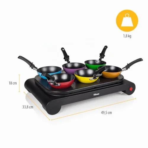 Tristar ▫️ Conjunto de wok para 6 pessoas com frigideiras coloridas – Grelhador elétrico multifunções com formas para panquecas, revestimento antiaderente, ideal para jantares em família e reuniões sociais 6
