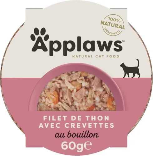 Applaws ▫️ Comida húmida natural para gatos em potes, Filete de atum com camarões em caldo, 10 x 60 g 2