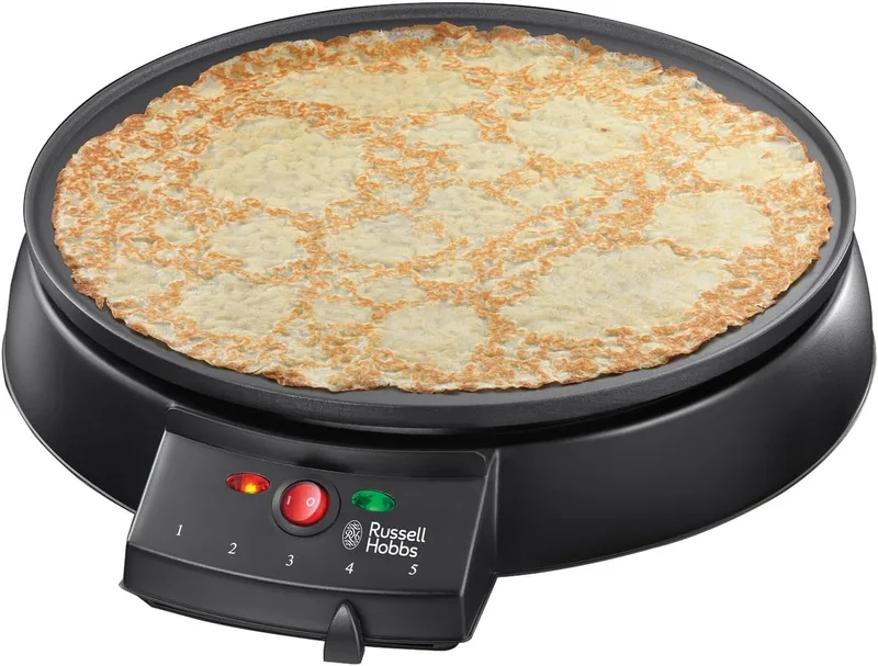 Russell Hobbs ▫️ Fiesta - Máquina de Crepes (1200 W, aço inoxidável, 30 cm de diâmetro, preto, 2 acessórios) - ref. 20920-56