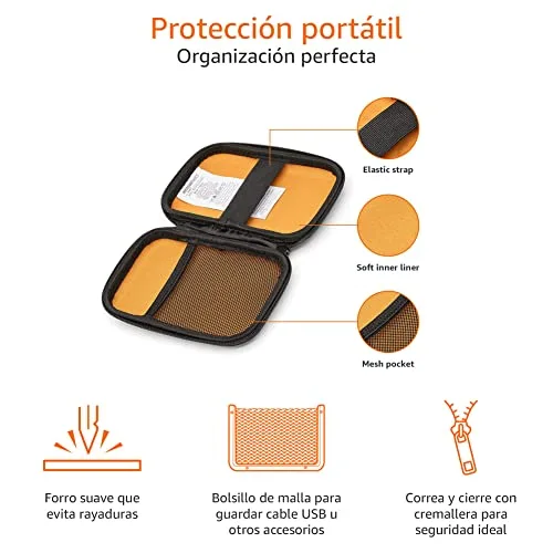 Amazon Basics ▫️ Bolsa para disco rígido, 15,1 x 10,8 x 4,2 cm, cor preta e laranja 4
